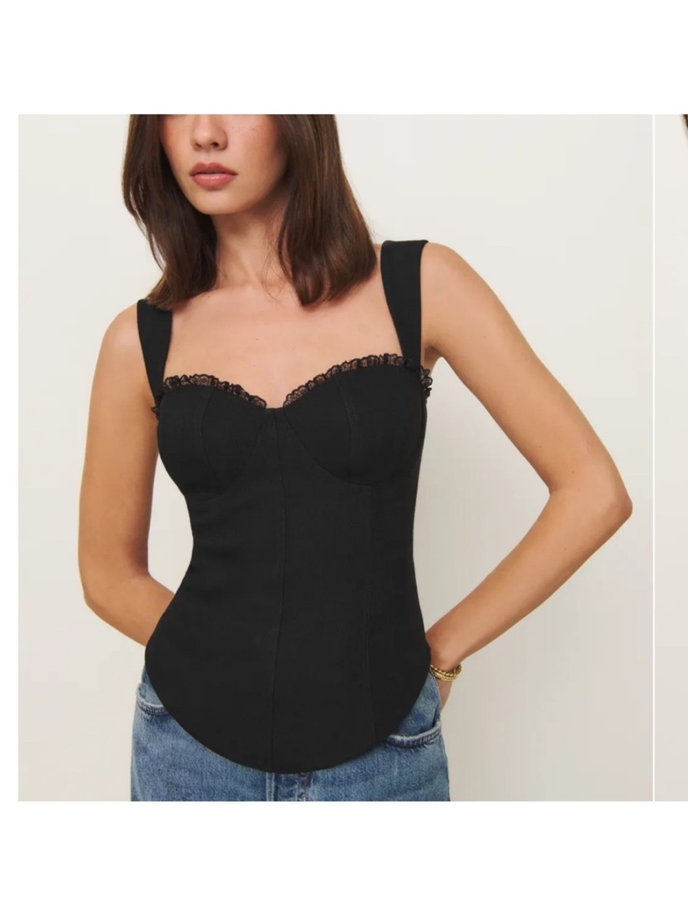 Reformation Black Lace-Trim Bustier Tank - Alisa